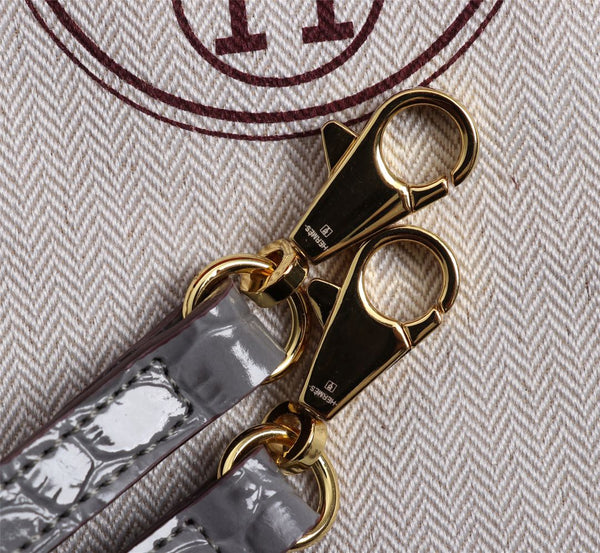 HM KELLY MINI 19 FOSSIL CROCODILE EMBOSSED CALFSKIN GOLD HARDWARE