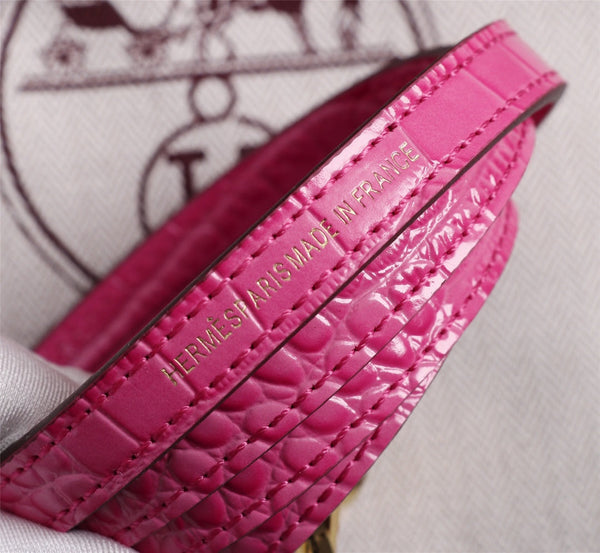 HM KELLY MINI 22 DEEP PINK CROCODILE EMBOSSED CALFSKIN GOLD HARDWARE