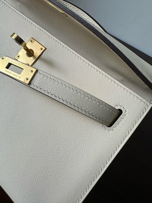 HM KELLY POCHETTE 22CM BIANCO BEIGE SWIFT ORO HARDWARE MIGLIORE