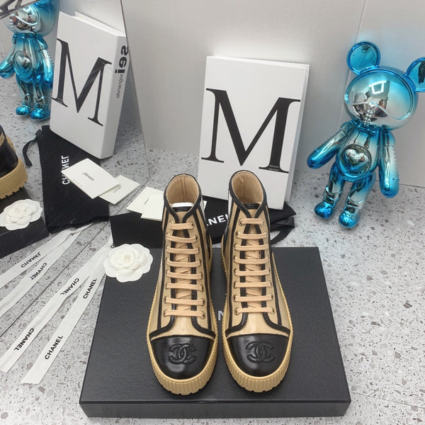 CC 2026 Shiny Lace Up Ankle Sneakers Leather 162211