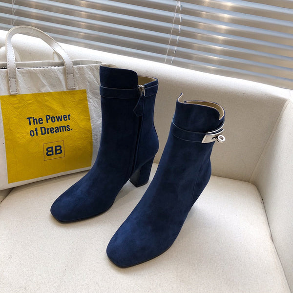 HM Classic Kelly High-Heeled Boots Navy Blue Suede 546202