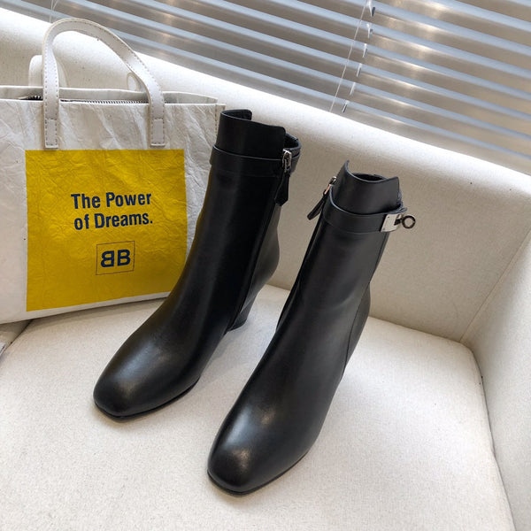 HM Classic Kelly High-Heeled Boots Black Cowhide 546214