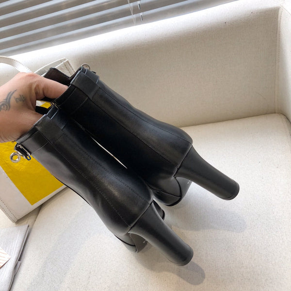 HM Classic Kelly High-Heeled Boots Black Cowhide 546214