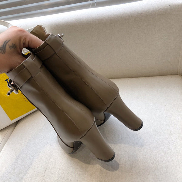 HM Classic Kelly High-Heeled Boots Brown Taupe Cowhide 546203