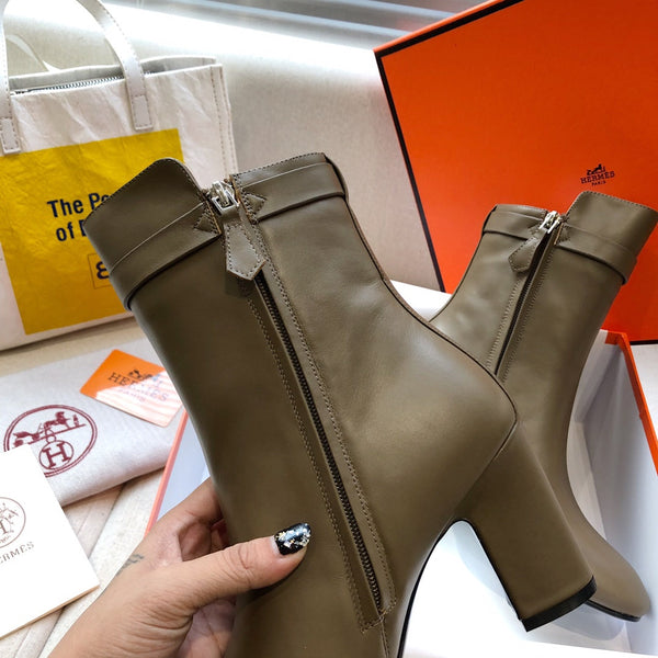 HM Classic Kelly High-Heeled Boots Brown Taupe Cowhide 546203