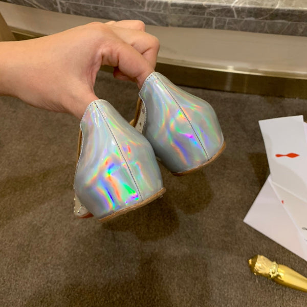 CL Follies Strass Flats Mesh and Patent Leather Silver