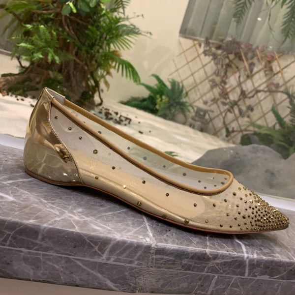 CL Follies Strass Flats Mesh Leather Gold