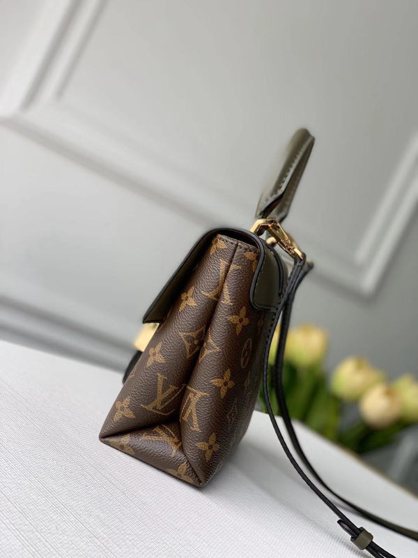 LOCKY BB 21 IN TELA MONOGRAM MARRONE E PELLE DI VITELLO VERDE CACHI CON FIBBIA ORO