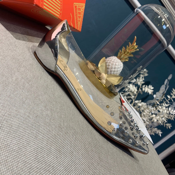 CL Collaclou Spike Clear Flat Embellished Pvc and Metallic Leather Silver