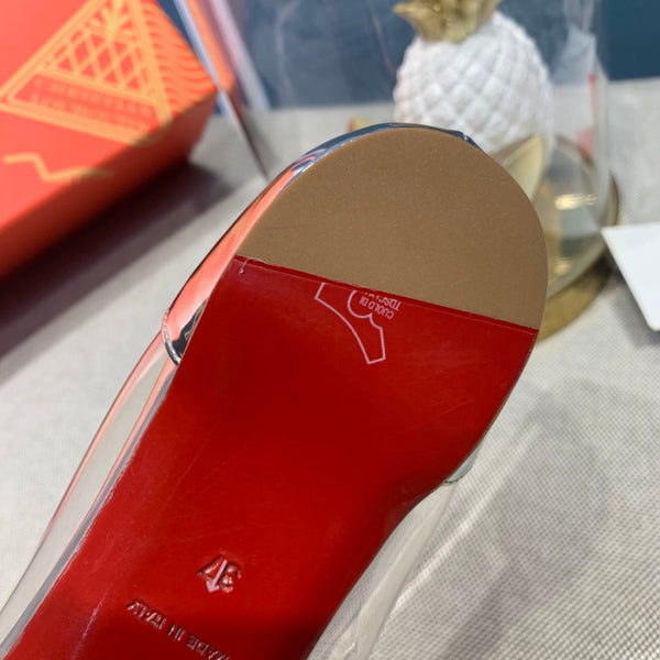 CL Collaclou Spike Clear Flat Embellished Pvc and Metallic Leather Silver