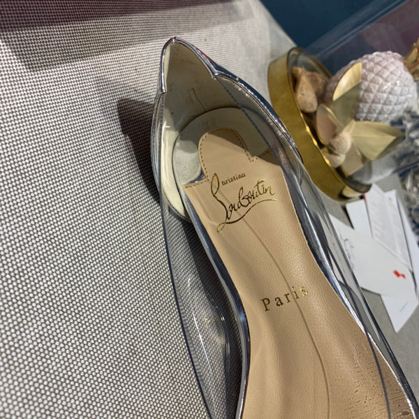 CL Collaclou Spike Clear Flat Embellished Pvc and Metallic Leather Silver