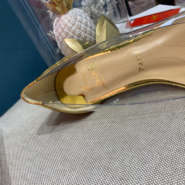 CL Collaclou Spike Clear Flat Embellished Pvc and Metallic Leather Gold