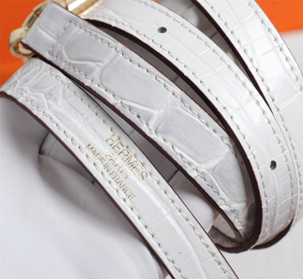 HM KELLY BAG 25 WHITE CROCODILE EMBOSSED CALFSKIN