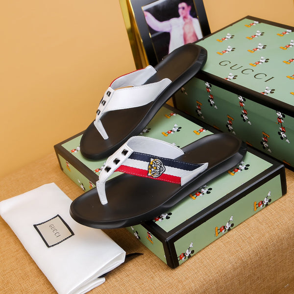 GG Men's Thong Sandals White Cowhide 587227