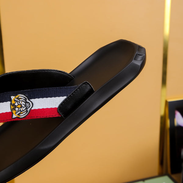 GG Men's Thong Sandals Black Cowhide 587228