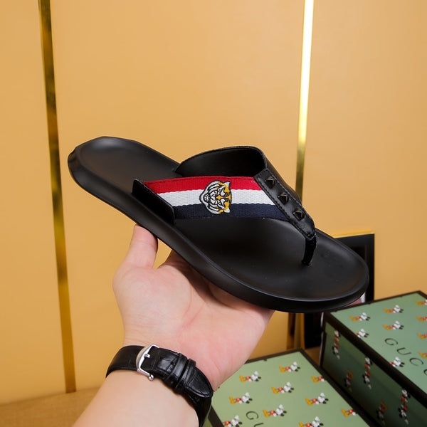GG Men's Thong Sandals Black Cowhide 587228
