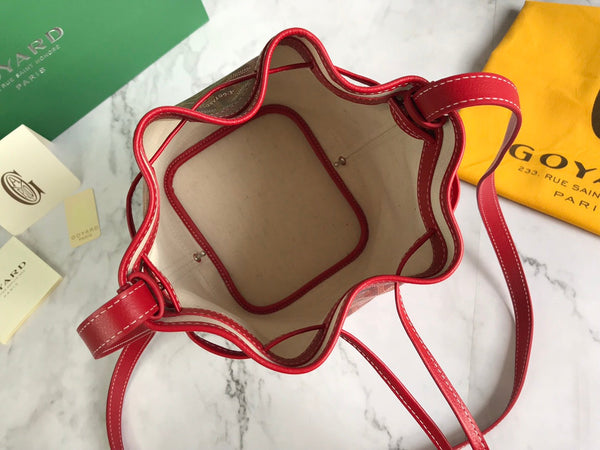 BORSA A SECCHIELLO PETIT FLOT 22 IN TELA GOYARDINE ROSSA CLASSICA E FINITURE IN PELLE DI AGNELLO