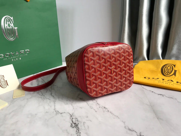 BORSA A SECCHIELLO PETIT FLOT 22 IN TELA GOYARDINE ROSSA CLASSICA E FINITURE IN PELLE DI AGNELLO