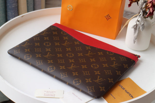 LV M62048 Daily Pouch Brown Red Monogram Canvas & Cowhide