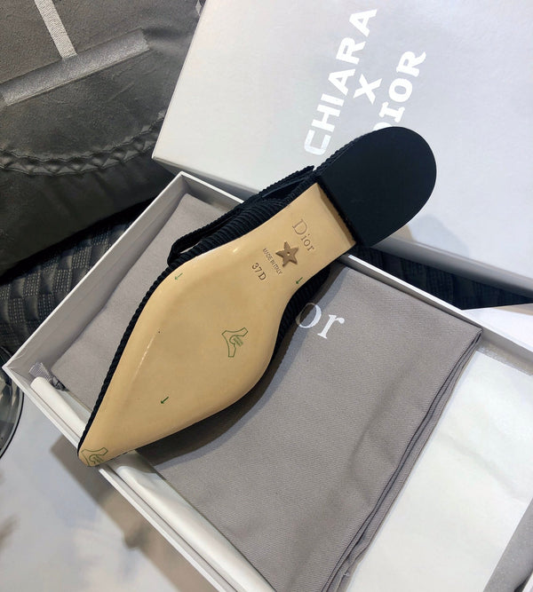 JAdior slingback flat all black embroidered cotton