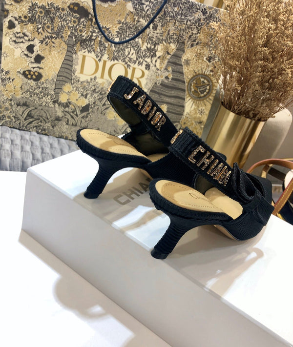 JAdior slingback pumps 65 all black embroidered cotton