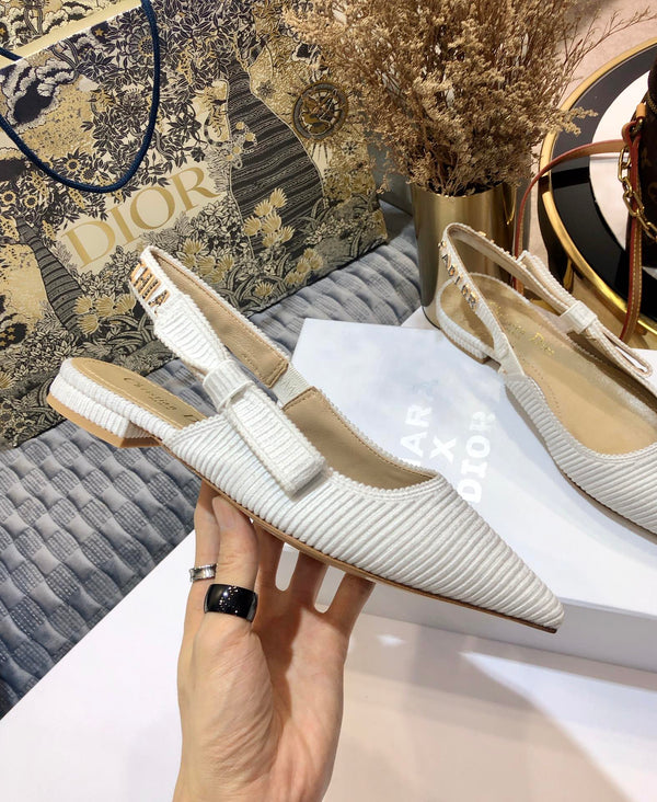 JAdior slingback flat all white embroidered cotton