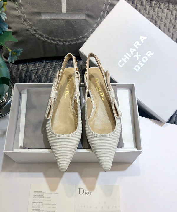 JAdior slingback flat all white embroidered cotton