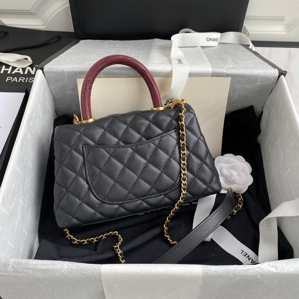 Chanel 25s Coco Handle Bag 23 In Black Caviar With Gold Hardware