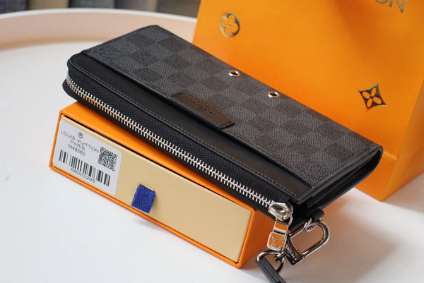 LV Dragonne Zipper Wallet Black Damier Graphite Canvas 179403