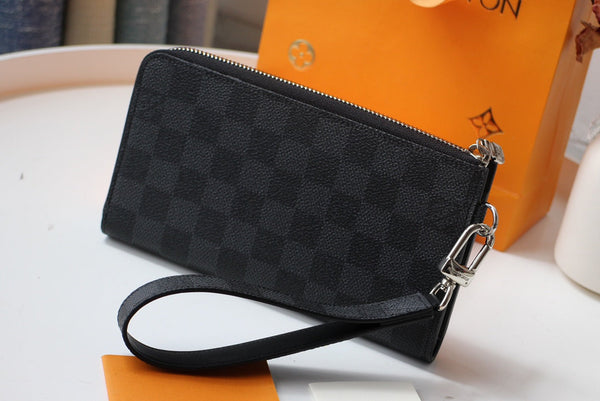 LV Dragonne Zipper Wallet Black Damier Graphite Canvas 179403
