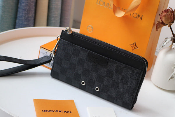 LV Dragonne Zipper Wallet Black Damier Graphite Canvas 179403