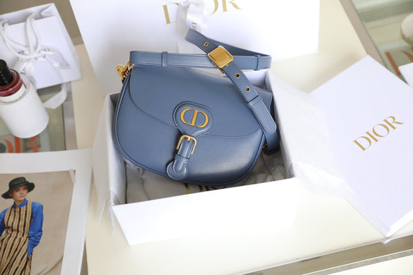 MEDIUM CD BOBBY 22CM BLUE CALFSKIN GOLD HARDWARE