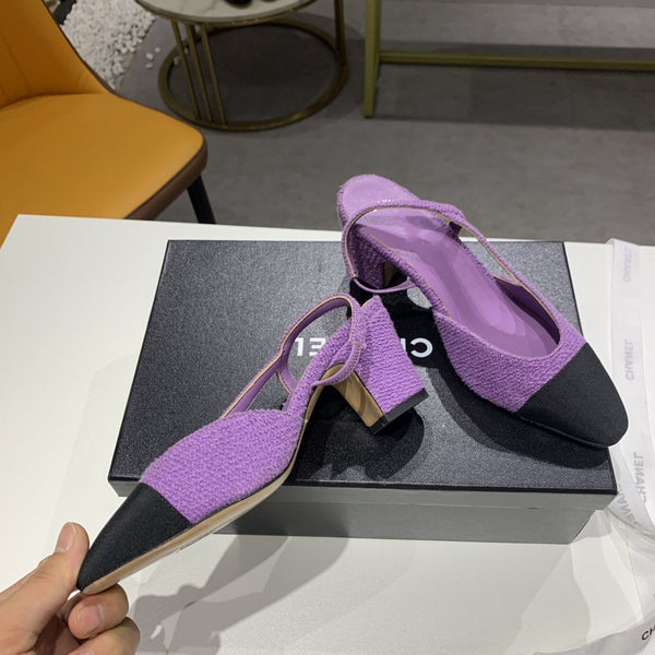high heel 50 slingbacks purple black lambskin tweed