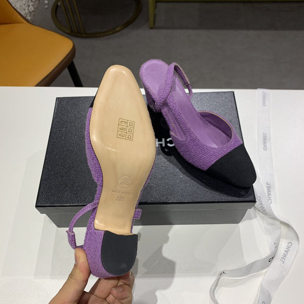 high heel 50 slingbacks purple black lambskin tweed