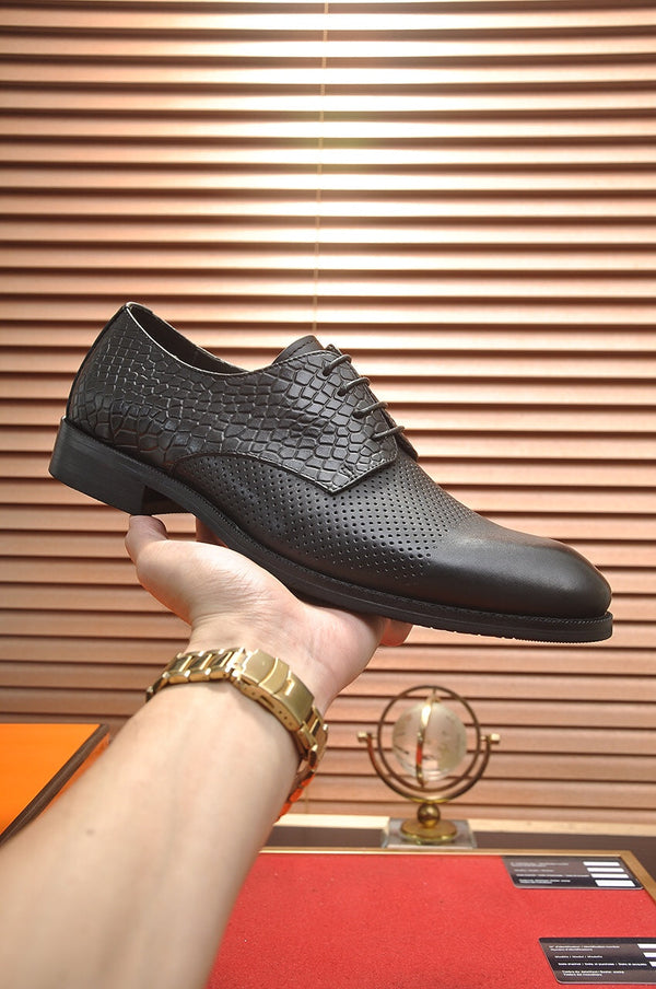 HM BUSINESS LACE UP SHOES BLACK CALFSKIN WITH MESH MOTIF