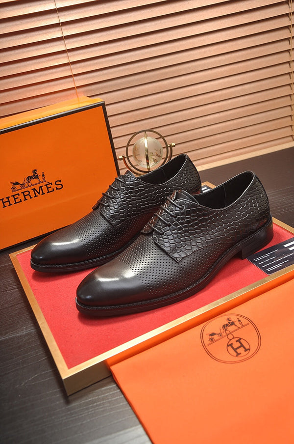 HM BUSINESS LACE UP SHOES BLACK CALFSKIN WITH MESH MOTIF