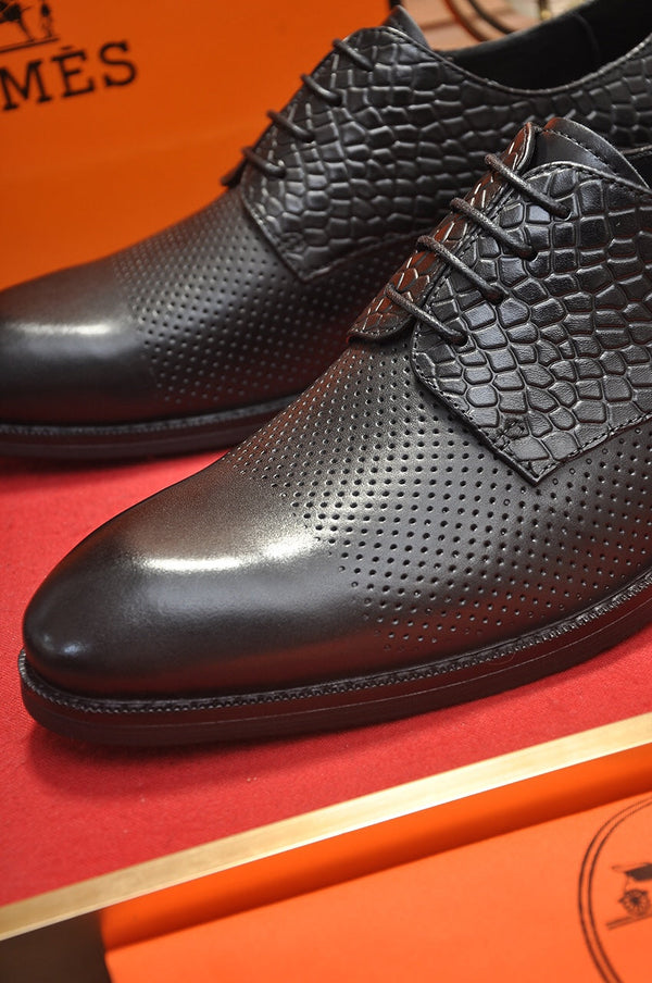 HM BUSINESS LACE UP SHOES BLACK CALFSKIN WITH MESH MOTIF