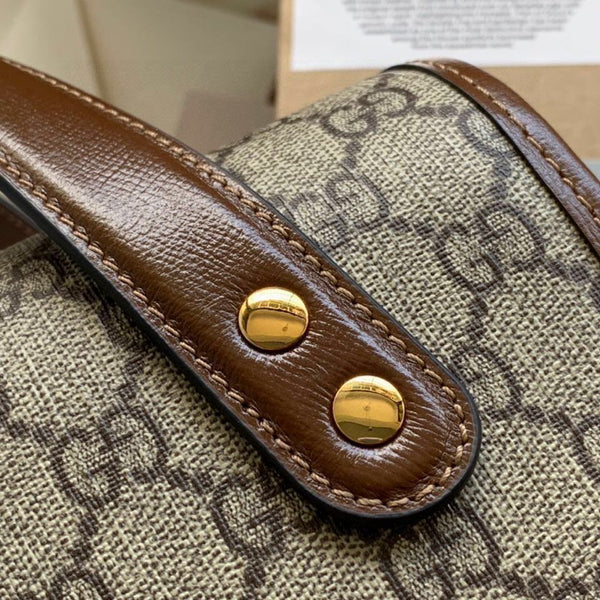 BORSA GG HORSEBIT 1955 PICCOLA 27 IN TELA BEIGE E PELLE DI VITELLO MARRONE