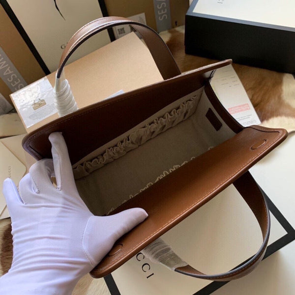 BORSA GG HORSEBIT 1955 PICCOLA 27 IN TELA BEIGE E PELLE DI VITELLO MARRONE