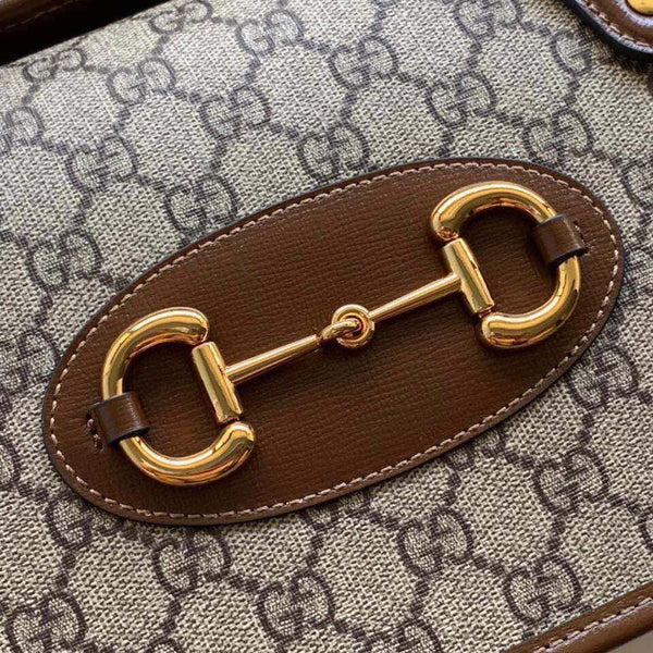 BORSA GG HORSEBIT 1955 PICCOLA 27 IN TELA BEIGE E PELLE DI VITELLO MARRONE