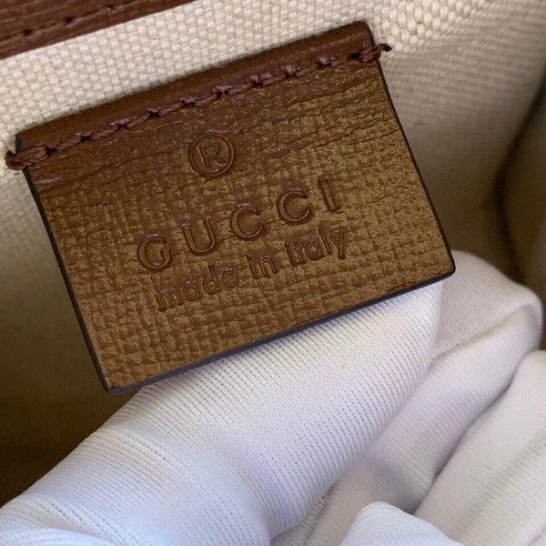 BORSA GG HORSEBIT 1955 PICCOLA 27 IN TELA BEIGE E PELLE DI VITELLO MARRONE