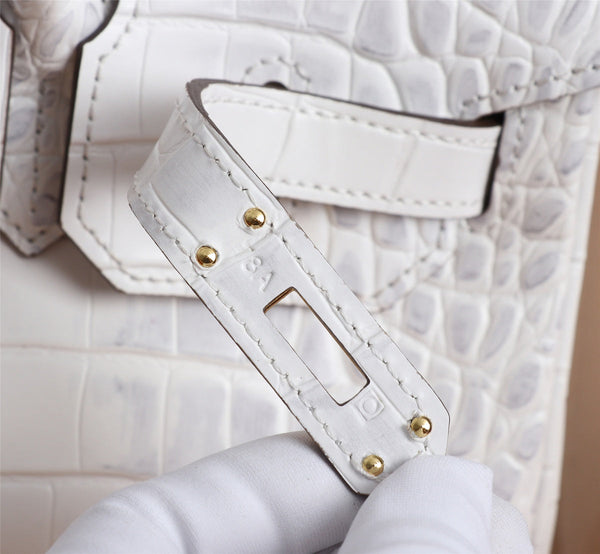 HM BIRKIN BAG 25 WHITE CROCODILE EMBOSSED CALFSKIN
