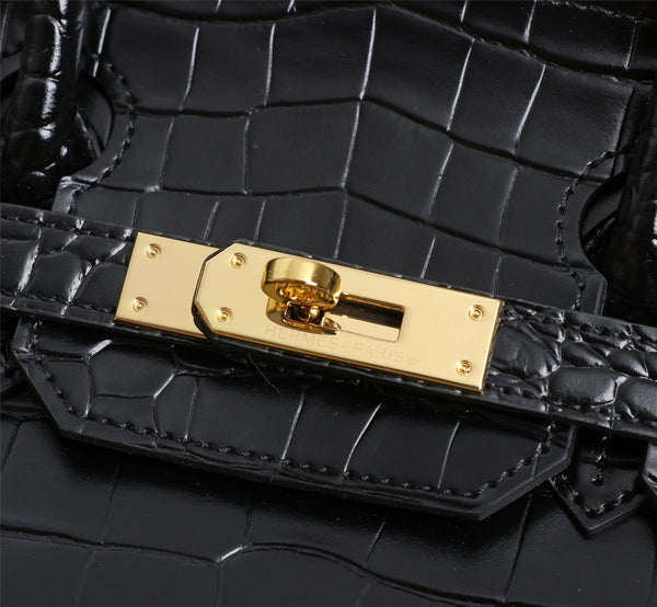 HM BIRKIN BAG 25 BLACK CROCODILE EMBOSSED CALFSKIN