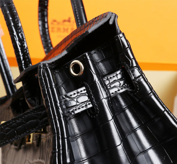 BORSA HM BIRKIN 30 IN PELLE DI VITELLO GOFFRATA COCCODRILLO NERA