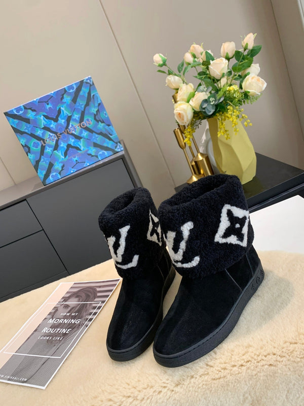 LV Snowdrop Flat Ankle Boot Black Suede Wool 454717