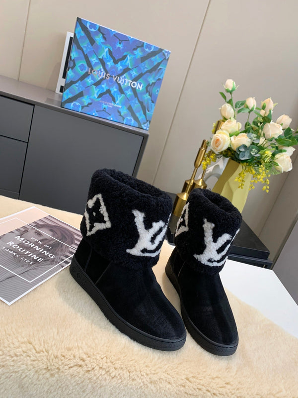 LV Snowdrop Flat Ankle Boot Black Suede Wool 454717