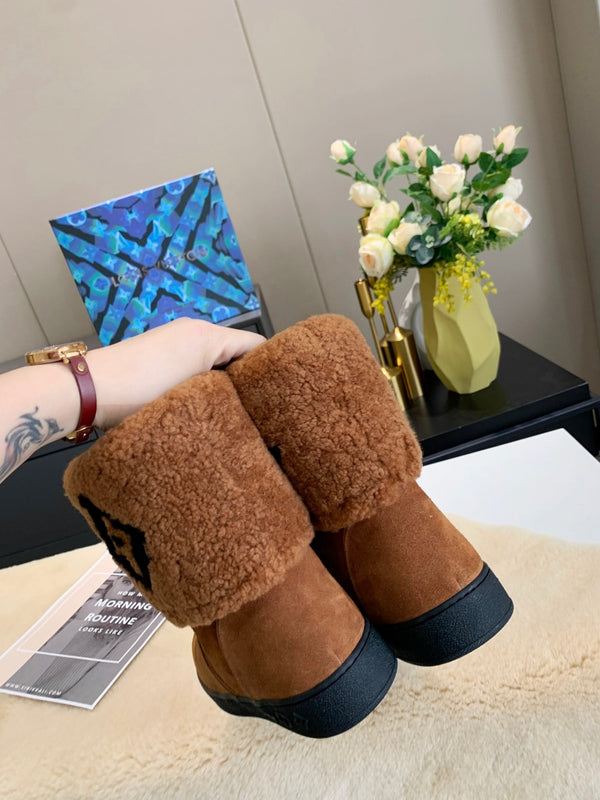 LV Snowdrop Flat Ankle Boot Brown Suede Wool 454718