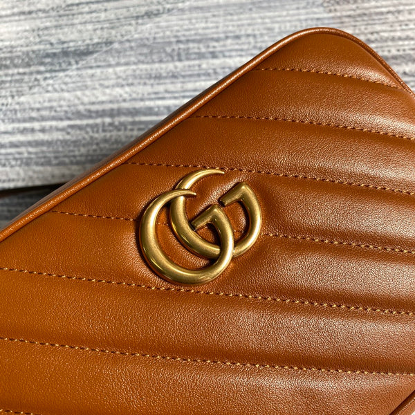 gg marmont mini 18cm zip top brown calfskin gold hardware