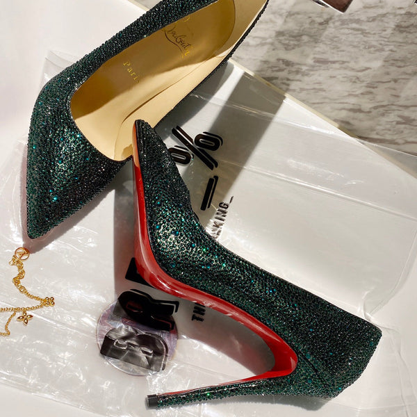 CL Kate Strass Degrade Pumps 100mm Suede Green