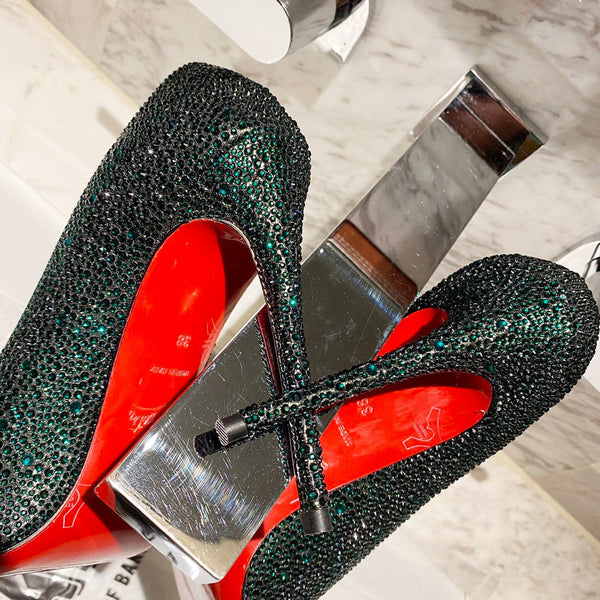 CL Kate Strass Degrade Pumps 100mm Suede Green